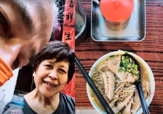 吳耀漢現身路邊小店,身家過億僅吃42元面,同行混血兒子頭髮花白