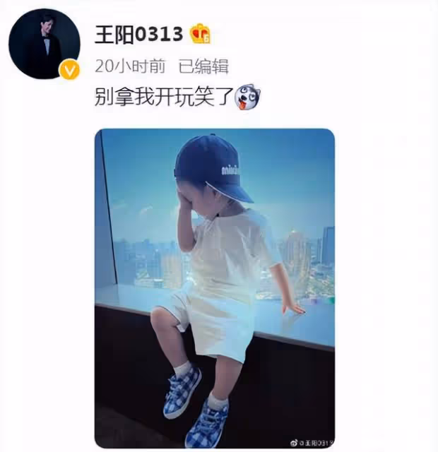 44歲王陽罕見曬娃,2歲兒子反戴帽子姿勢帥氣,軟萌可愛神似父親