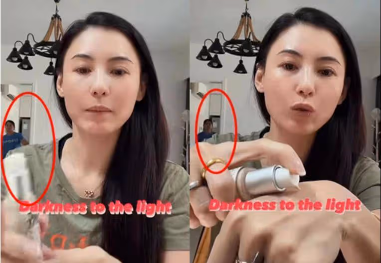 張柏芝戴9萬手鐲化妝,胳膊內側黑色紋身搶鏡,女傭人站門口偷看