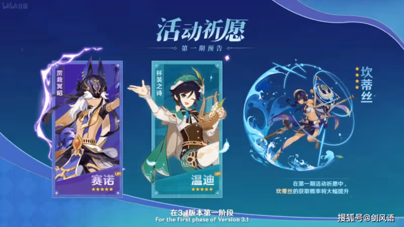原神：3.1版本20抽，沙漠地圖，賽諾妮露坎蒂絲，復刻溫迪阿貝多