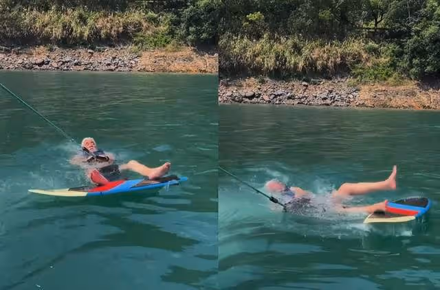 71歲張紀中衝浪狂嗆水 摔成四腳朝天臉通紅