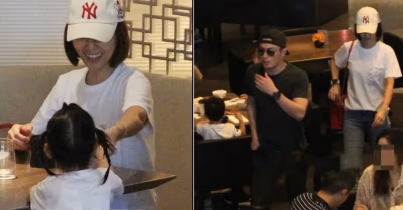 林心如一家三口外出聚餐，3歲女兒「小海豚正面照」爆光：濃眉大眼長相隨爸！