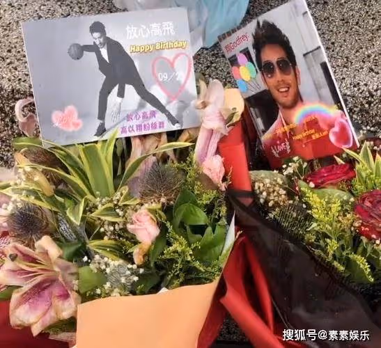 毛加恩在高以翔墓地合影，二哥高宇橋帶著寵物狗一同出席