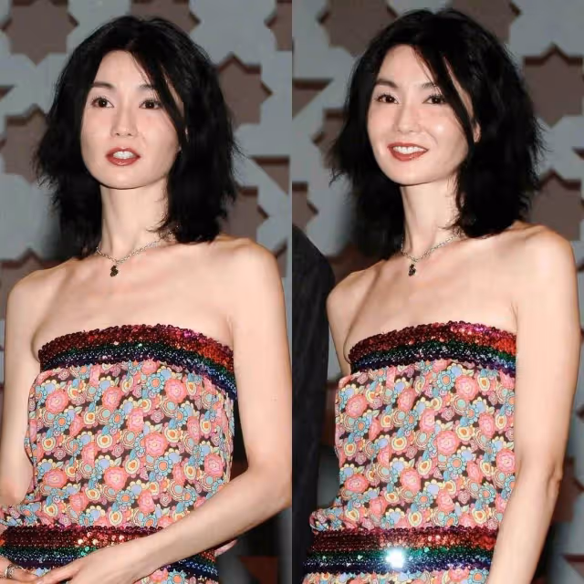 張曼玉身材原來這麼好，穿印花「抹胸裙」一目了然，成熟美更耐看，網友：真正「骨相美」