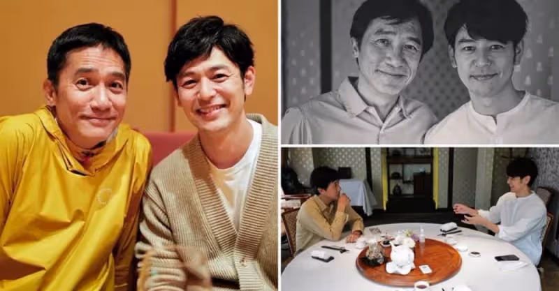 梁朝偉已經60歲，如今在日本過著「神隱」一樣的生活，和妻夫木聰一同喝茶，臉上已有些許皺紋