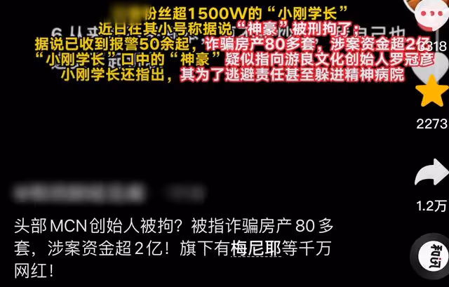 千萬粉網紅曝老闆被刑拘!詐騙80多套房產金額超2億,公司已回應