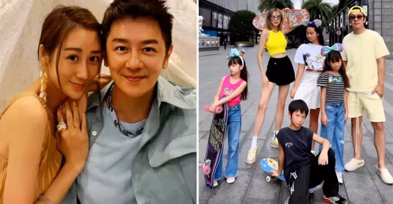 陳浩民全家玩滑板！四個孩子繼承爸媽顏值，小16歲妻子竹竿腿矚目，少女感十足