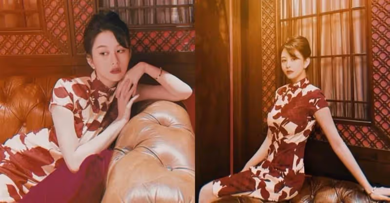沈月穿旗袍，身材完美不輸媽媽邱淑貞，筷子腿超吸睛，網友：氣質不俗