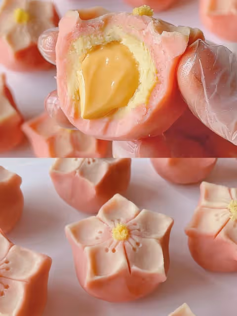 中式果子流心桃花糕