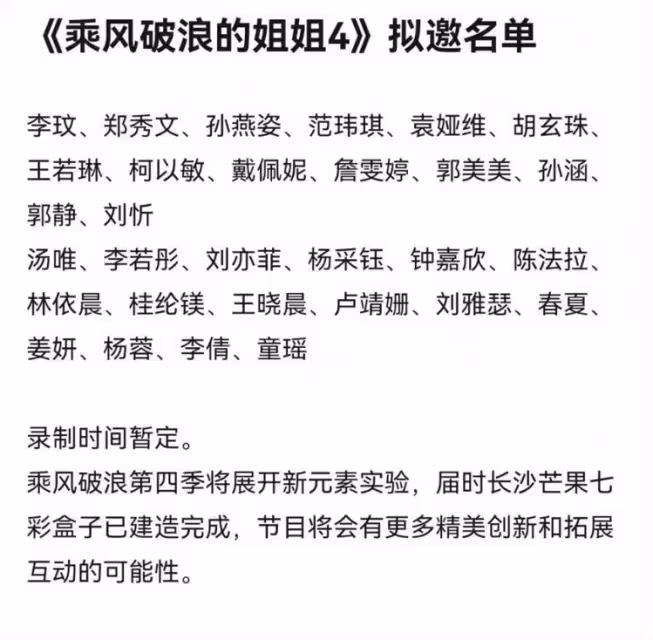 網傳《乘風破浪4》豪華擬邀名單　戴佩妮孫燕姿鄭秀文都在列