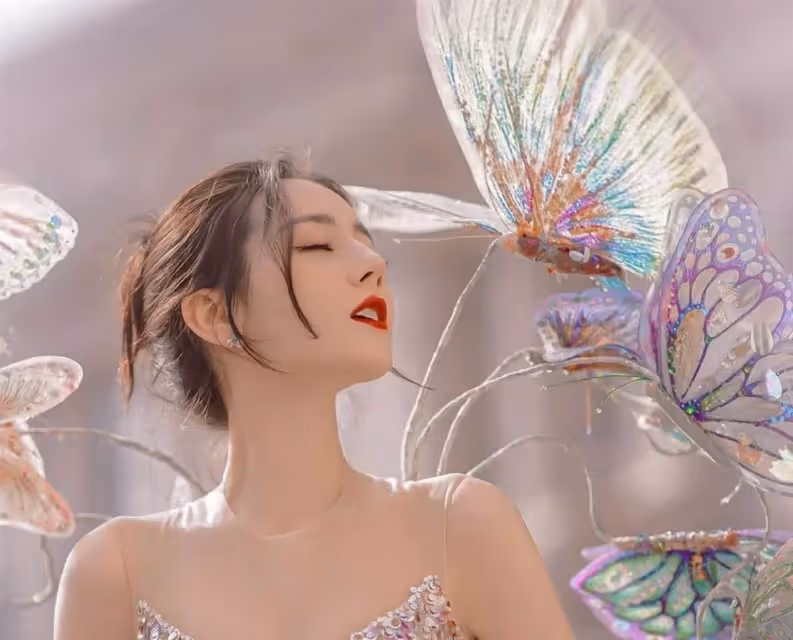迪麗熱巴性感亮片禮服現身,化身春日裡的胡蝶仙子