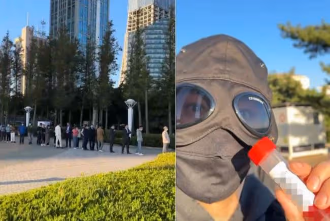 黃曉明低調排隊做核酸 戴面具全副武裝無人識