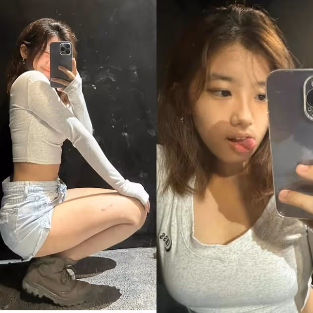 賈靜雯17歲女兒曬性感照，穿漁網襪坐洗手台自拍，美腿矚目顯成熟