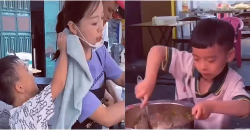 6歲男孩為媽媽分擔辛苦，打包賣鹵菜動作熟練，主動為媽媽夾菜擦汗，網友瘋狂點贊：小男孩和家長都是好樣的