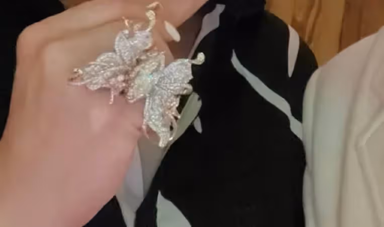 網友洗手間偶遇向太！曬合影直言被胡蝶鉆戒美瞎，年入千億無架子