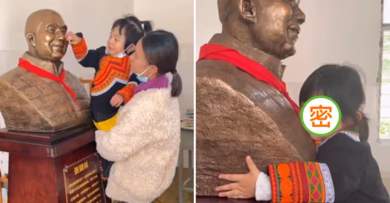 3歲女兒「一眼認出」石像爸爸含淚擁抱，久久不肯離去，網淚目：讓人心疼！