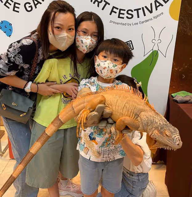 鄭中基妻子罕曬娃！11歲女兒脖掛蟒蛇很淡定，7歲兒子親吻大龜