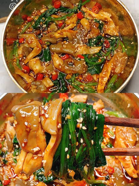 減脂餐！香辣過癮超好吃的菠菜拌平菇