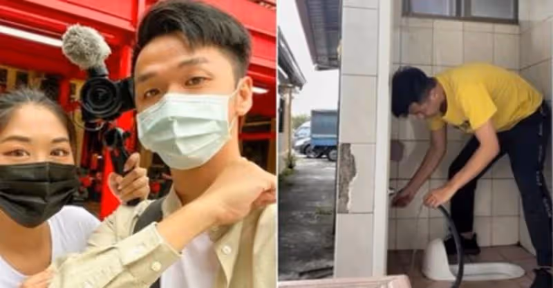 滿頭大汗不嫌臭，34歲男星被目擊宮廟公廁刷馬桶，卸下藝人光環方便下個需要的人，網讚爆：有你真溫暖