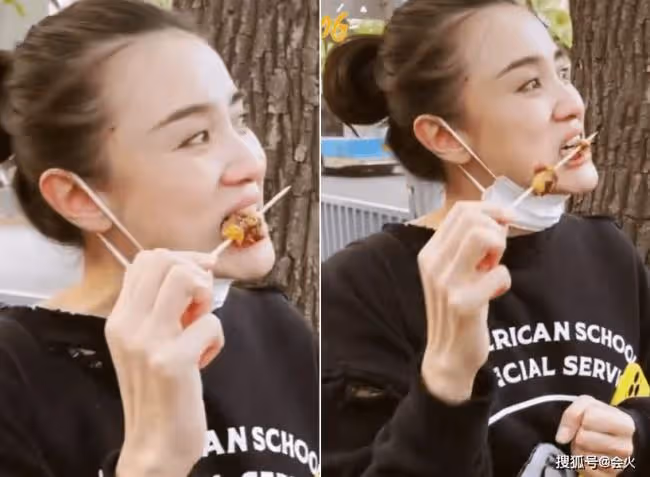 宋佳街頭擼串太豪邁 路邊舉簽子大口狂吃