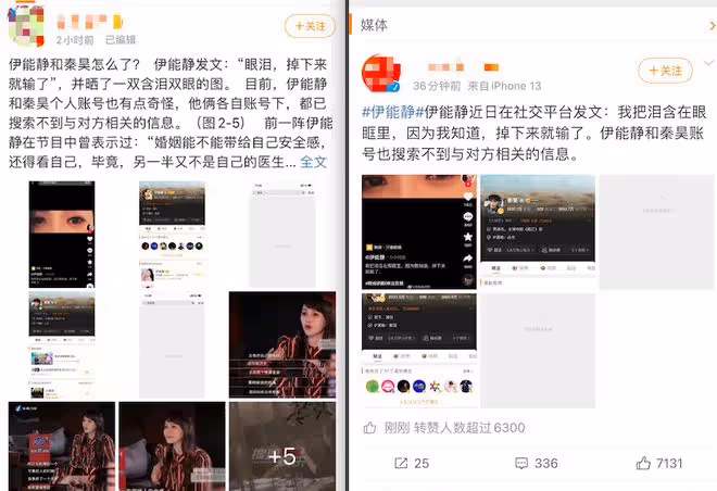 伊能靜秦昊疑似婚變上熱搜，恩愛互動全部刪除，女方深夜發文控訴