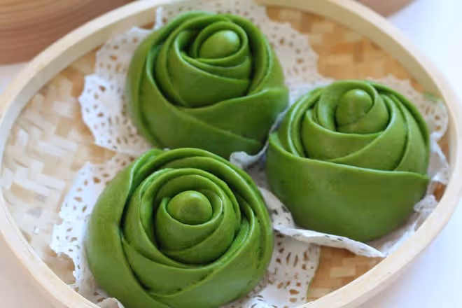 #北鼎蒸燉鍋#菠菜玫瑰花饅頭