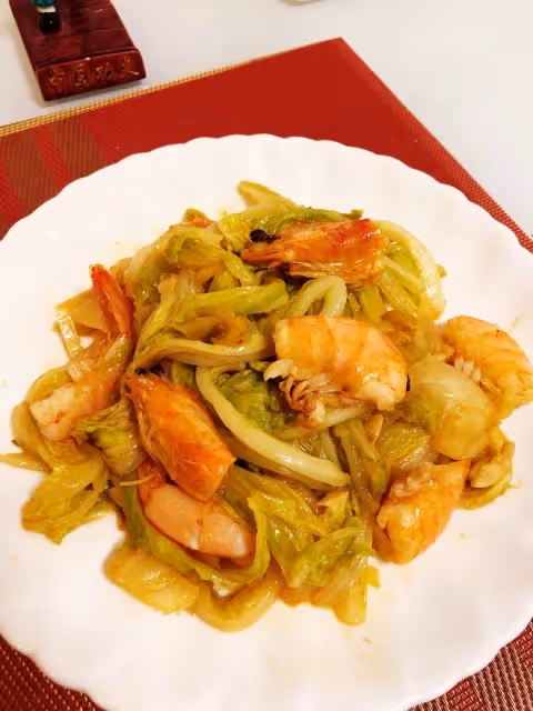 白菜炒大蝦