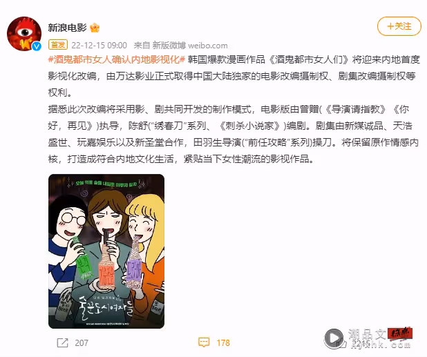 內地翻拍《酒鬼都市女人們》 「打造成符合內地文化生活」！網轟：求求別毀