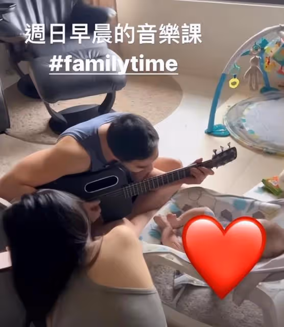 賴弘國分享家庭日常：早上給兒子彈琴，嬌妻Alice罕見出鏡