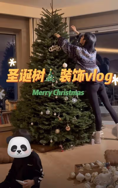 奚夢瑤在家裝飾2米高聖誕樹，兒女當氣氛組，妹妹側顏出鏡像哥哥