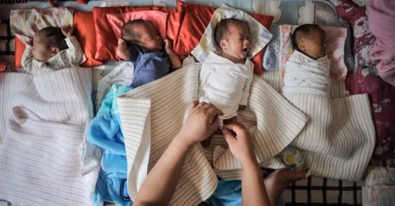 大女兒出生1周後，2兒子3女兒4兒子相繼出世，雙方父母齊上陣 辛苦放大4倍，再累也值得