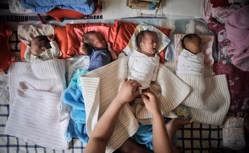 大女兒出生1周後，2兒子3女兒4兒子相繼出世，雙方父母齊上陣 辛苦放大4倍，再累也值得