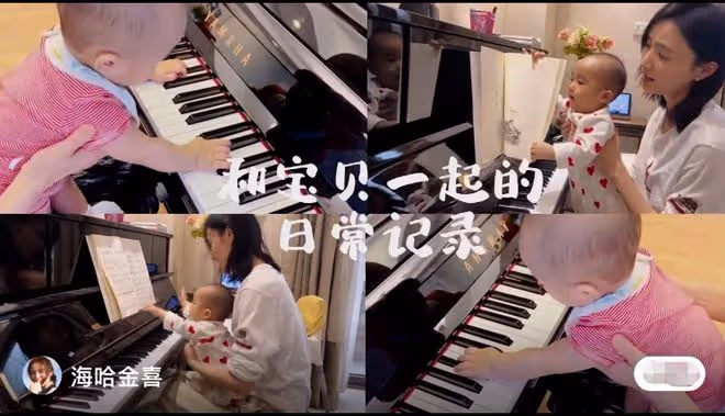 李亞鵬妻子陪女兒彈琴,穿著樸素好溫柔,女兒萌臉肉嘟嘟可愛滿分