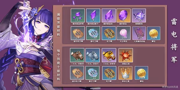 《原神》3.3版雷電將軍突破材料收集指南