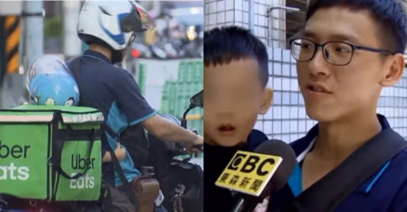 3歲兒揹保溫袋睡著，年輕爸獨力養家，日做鐵工9小時、晚上外送到凌晨，謝兒懂事幫忙樂觀笑：咬牙撐下去