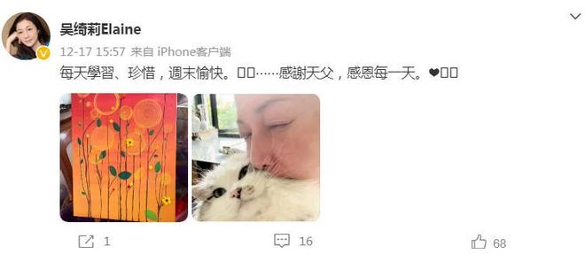 吳綺莉獨自迎新年,和寵物貓一起過生活,女兒吳卓林繼續叛逆