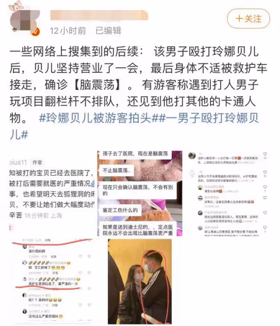 曝迪士尼玲娜貝兒扮演者腦震盪入院！被男遊客猛擊頭部，引起眾怒