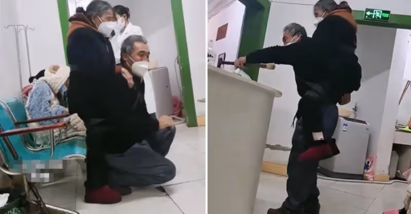 70歲男子背著年邁母親醫院看病「走到哪背到哪」他跪下那一刻眾人淚崩，網贊：兒孝母長壽！