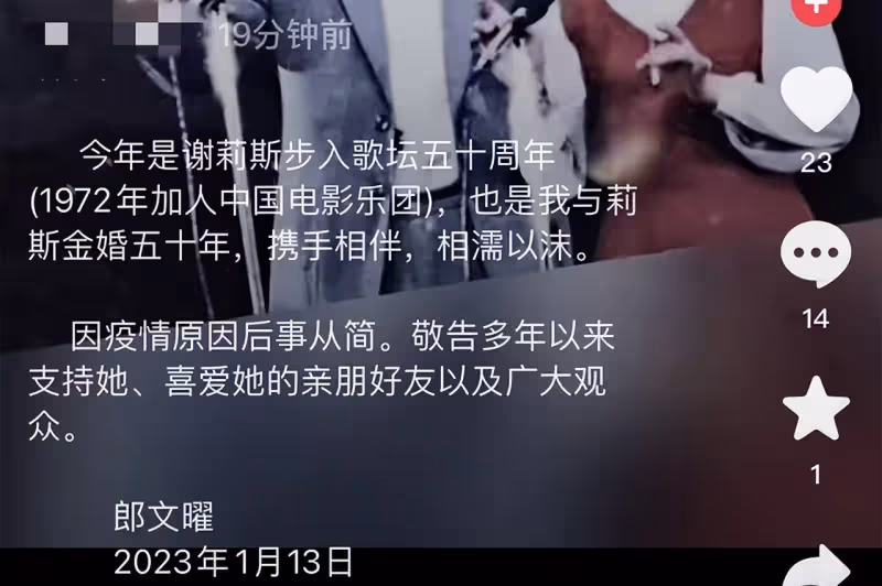 節哀!郎文曜泣告愛人謝莉斯新冠離世:今年是我和她的金婚五十年