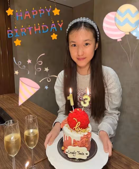 郭可盈林文龍為女兒慶生，13歲林天若身高超媽媽肩膀，是個小學霸