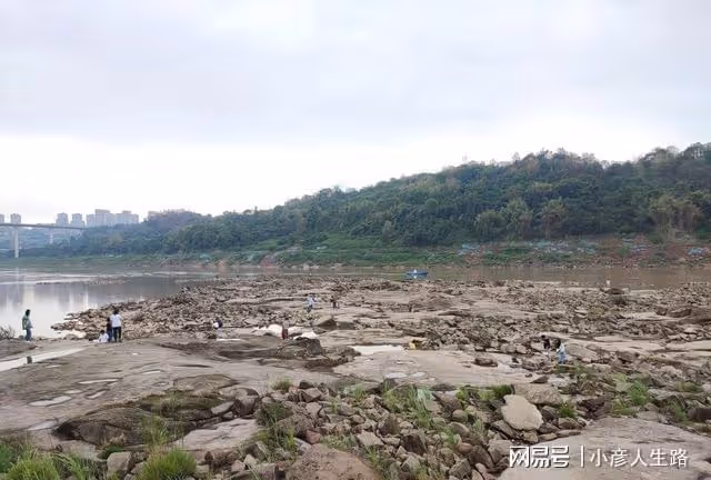 渝北嘉陵江畔亂石灘,怪石嶙峋凸凹不平,遊客扎堆好鬧熱