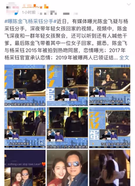 楊采珏陳金飛離婚實錘?男方深夜與一群美女摸臉擁抱,有人喊乾爹