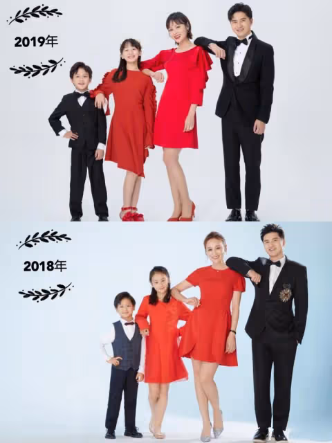 田亮除夕曬全家福,為增高腳踩木頭,14歲森碟1米7和媽媽一樣高