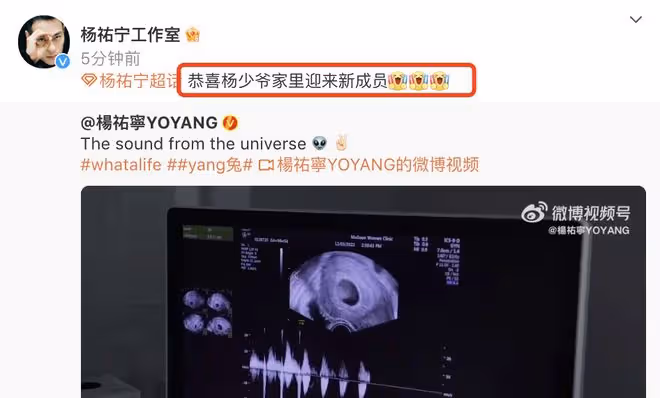 楊祐寧官宣老婆懷二胎，曬超音波影片，妻子1個月前還在跑馬拉松