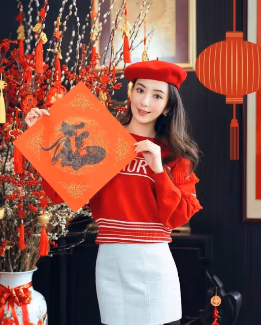 方媛抱兔子送新年祝福，寬鬆小腹像是懷了第三胎，孕相十足