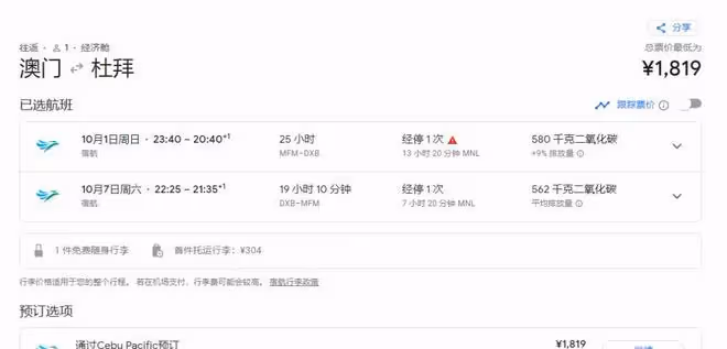 「機票」假期往返杜拜含稅1800,這不是很正常嗎?