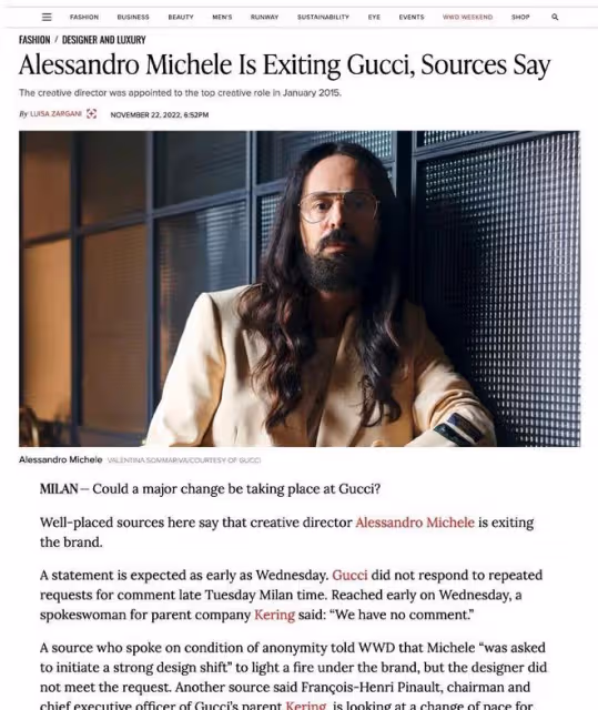 Gucci與Michele宣布「和平分手」，又一個時代結束