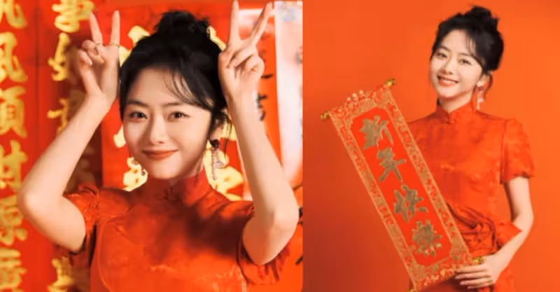 譚松韻曬美照送新春祝福，穿搭喜慶難掩好身材，笑容甜美似初戀