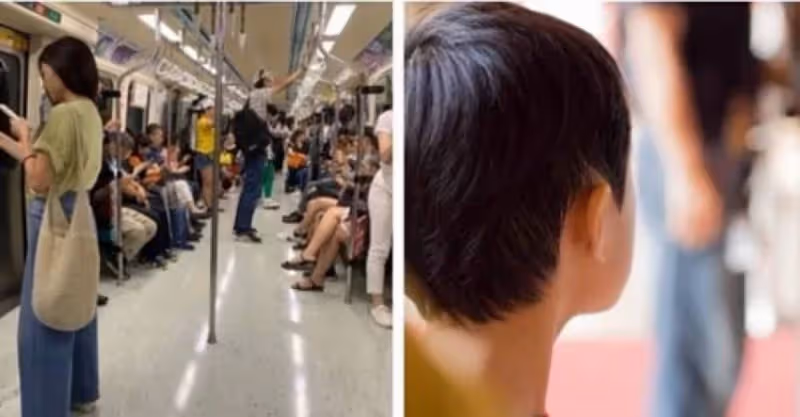 她乘捷運拉鍊忘記拉「小男童跑過去捂嘴」照父母教的做，下車聽見「一家三口對話」網讚：真的有教養