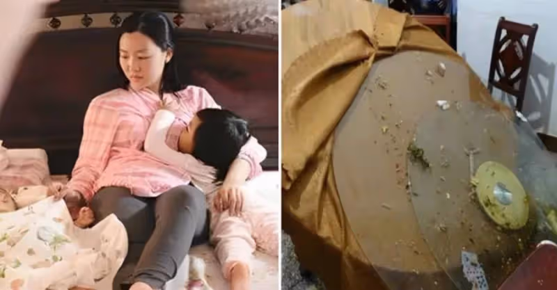 寶媽喂完母乳後，發現飯菜全被吃光，怒掀餐桌：難道我不是人